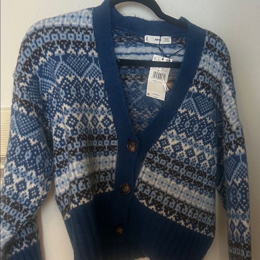 Blue and White Patterned Cardigan